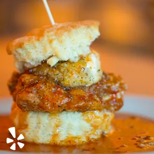 a close up of a biscuit sandwich