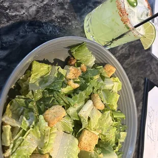 Salad and jalapeño margarita