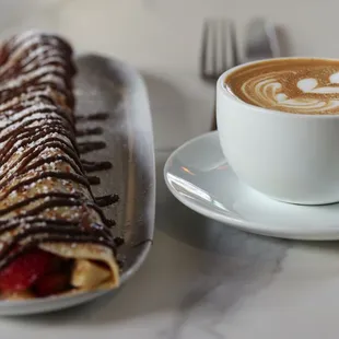 Caffe Latte with Strawberry, Banana, Nutella Crepe