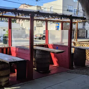 the 3 parklet tables on 16th St. feature hardwood slabs over bourbon barrels, with lots of seating, including a handicap accessible area