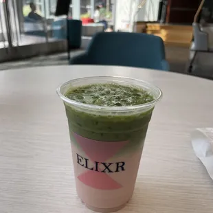 iced strawberry oat milk matcha