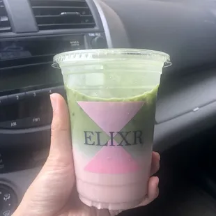 Strawberry oat milk latte with matcha