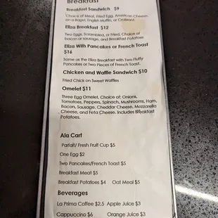 Breakfast menu