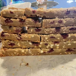 a stack of peanut butter and jelly bars