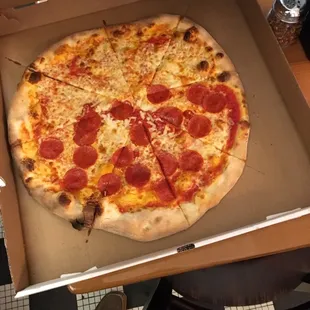 Classic New York Slice, half cheese half pepperoni.