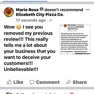 Second review I posted on there page that they have removed