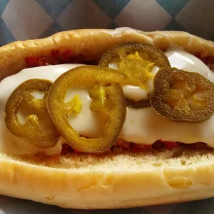 Rail Dog, no fries, w/ a couple extra jalapeno peppers.