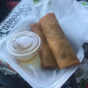 Shrimp egg rolls with a Vietnamese sweet n sour sauce.