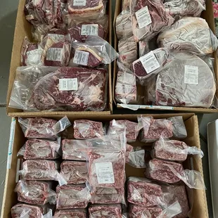 a variety of raw meat