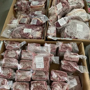 a variety of raw meat