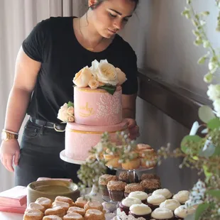 Seattle Wedding. White Chocolate Raspberry Cake and 4 flavors of cupcakes; chocolate hazelnut, vanilla, gluten free vanilla, and red velvet