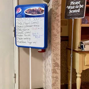 a sign in a restaurant