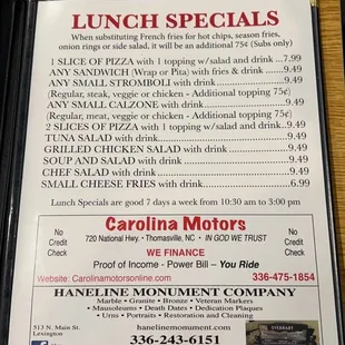 lunch specials