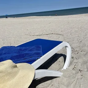 Beach chairs and umbrellas