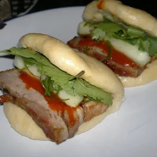 Pork Belly Steamed Buns & Poached Eggs