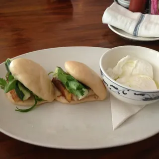 Fried Eggs, Crispy Pork Belly, Avocado, Mint