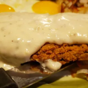 Country fried steak cooked perfectly golden