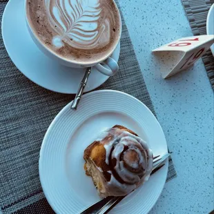 Hot chocolate and cinnamon roll