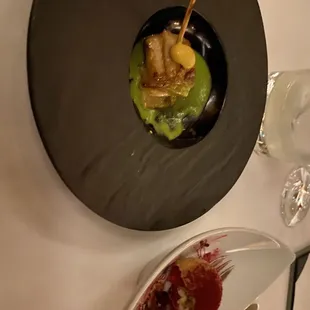 Spring pea sauce and mushroom roulade very impressive