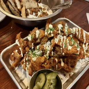 Hummus and chicken skins