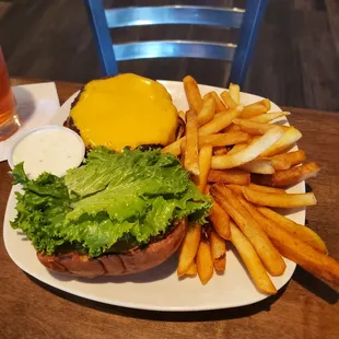 a burger and fries