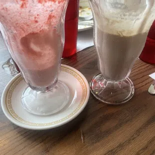 Strawberry phosphate (nearly gone!) and chocolate milkshake