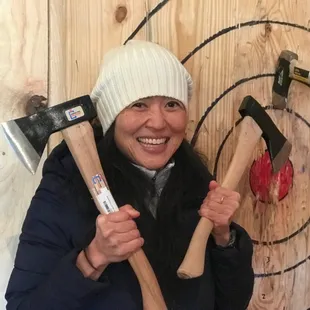 Axe throwing with special friends at Elk Ridge Ranch.