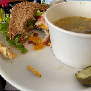 The remains of a very yummy Nutty Creation and Chicken Corn Chowder soup