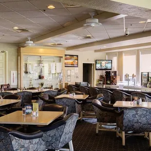 tables and chairs in a restaurant