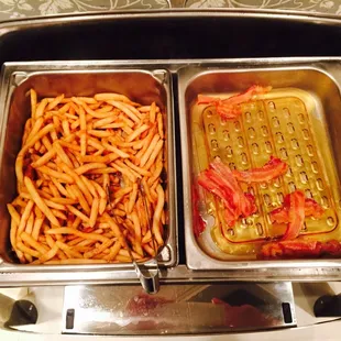 stale french fries and bacon to put on your burger