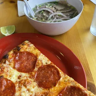 Pho of the day and slice of pepperoni- outstanding!!!