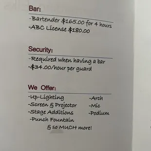 Security- required when having a bar