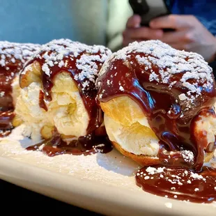 Profiteroles with French Vanilla Ice Cream and Espresso Chocolate