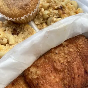 Turkey chops, double mac, cornbread muffin.