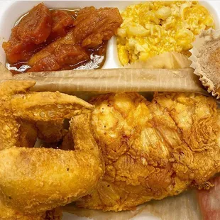 White fried chicken dinner