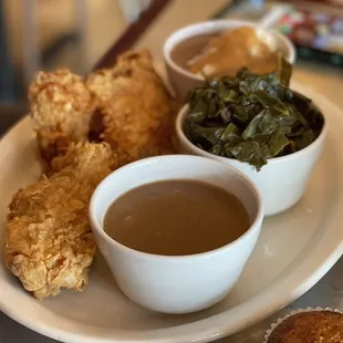 Fried Chicken, Mash Potatoes, Collard Greens and Gravy