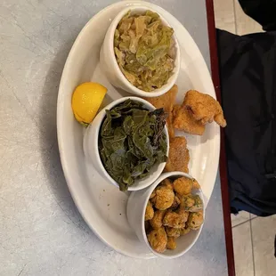 Catfish, cabbage, collards and okry
