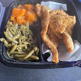 Golden Fried Fish Whiting with green beans and yams