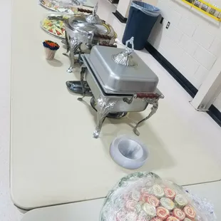 Need an event catered with hot food? Call Ellas and give them at least a 24-hour notice or a earlier notice if it is for a bigger event.