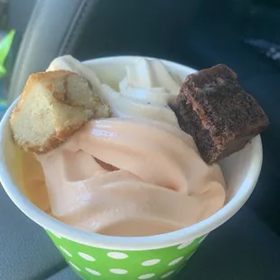 S'more with chocolate cake topper and Peach Cobbler with Cinnamon swirl cake topper.