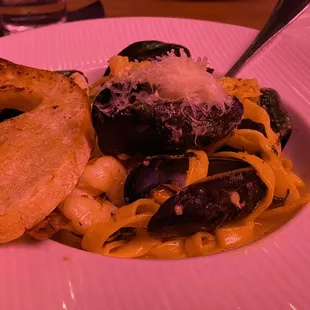Muscles and shrimp linguine daily special