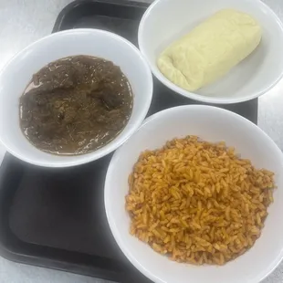 Beef Okra Stew Fufu and Spicy Jollof Rice