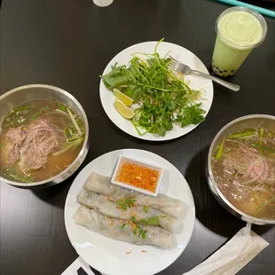 Round eye pho with pork steam rolls