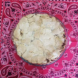 a pie on a red bandanna