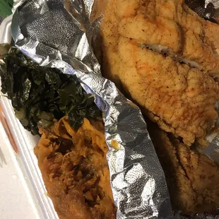 2 Pieces of Fried Fish Catfish (sides- collards &amp; yams)