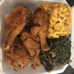 Fried chicken, collards, Mac and cheese