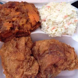 Fried chicken, yams, and coleslaw mmmmmmm