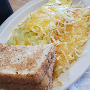 Meat Lovers omelet.  Ham, bacon, ground sausage.  My teen inhaled it before I could try it.