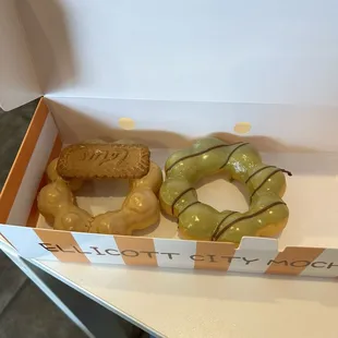 Matcha and biscoff donut