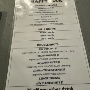 Happy hour menu